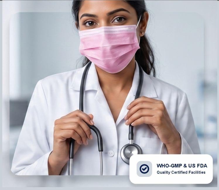 Aleafiaa healthcare professional, captioned “WHO-GMP & US FDA — Quality Certified Facilities”
